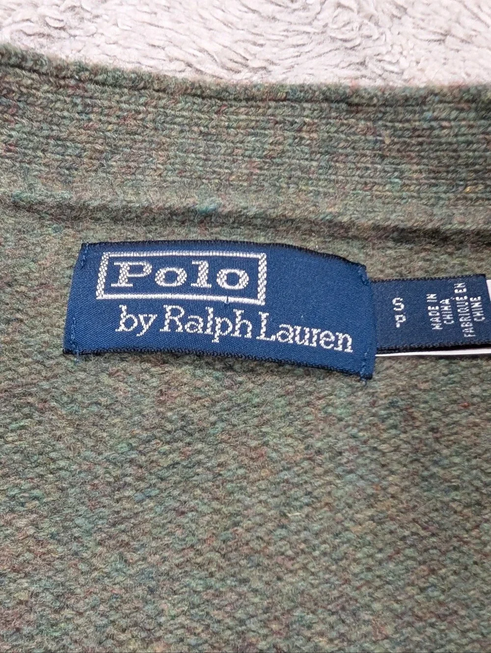 Polo Ralph Lauren Sweater Mens S Green Wool Cashmere Cardigan Suede Elbow Pads